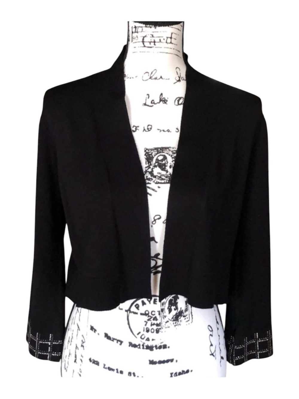 Black Open Front Cropped Blazer Jacket Women’s Long Sleeve Career Office Chic